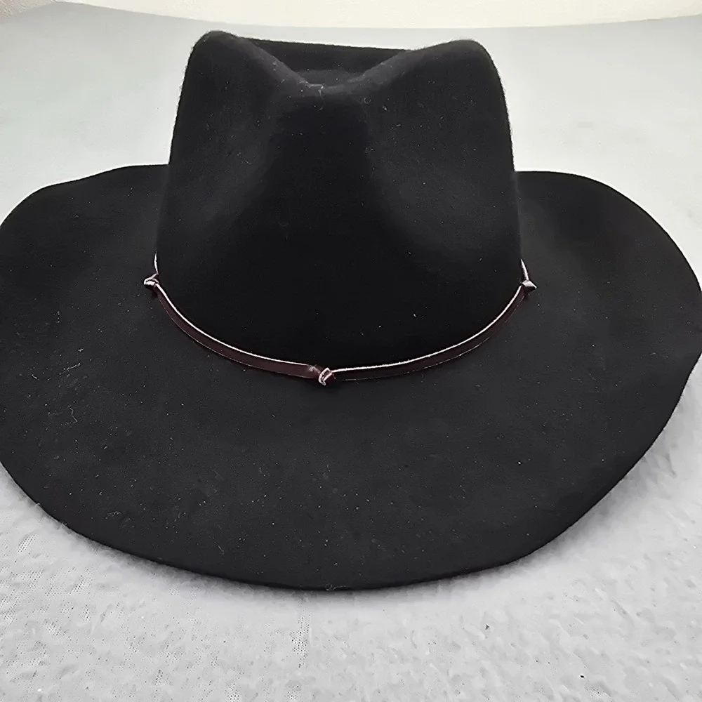 Cavalry Hat Unisex One Size Black Wool Pinched Crown Wide Brim Western Cord Cap